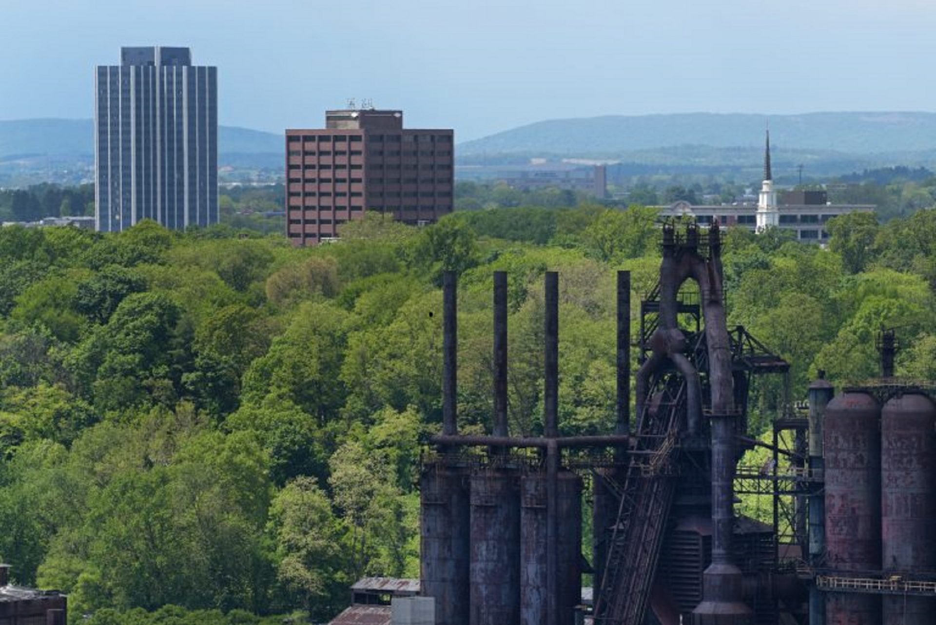 Martin Tower, at left, the former headquarters of Bethlehem Steel, is shown days before its planned implosion.