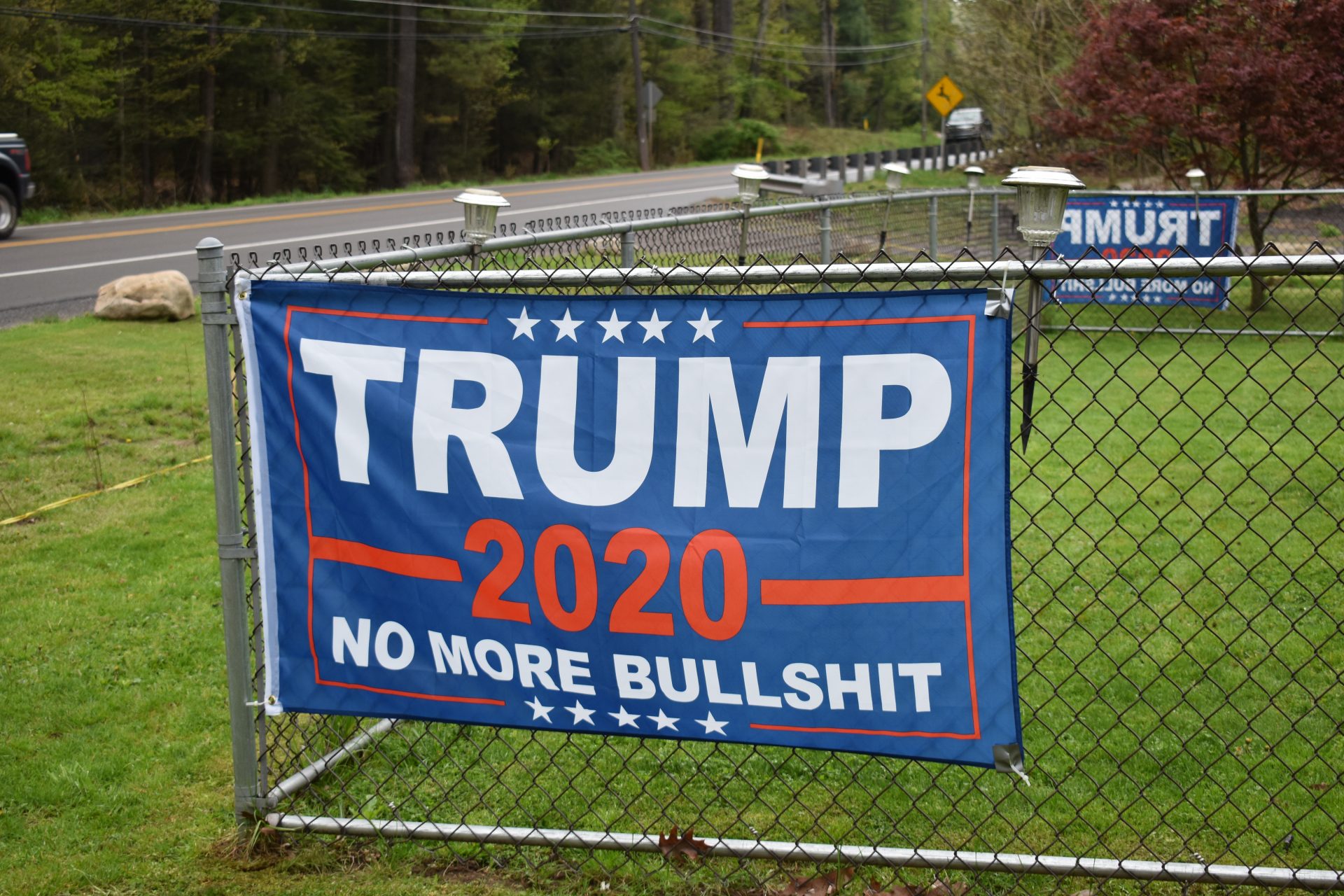 Daniel Klein hung up this flag, seen on May 3, 2019, in support of Republican Donald Trump. Klein has two such flags outside his Wyoming County home.