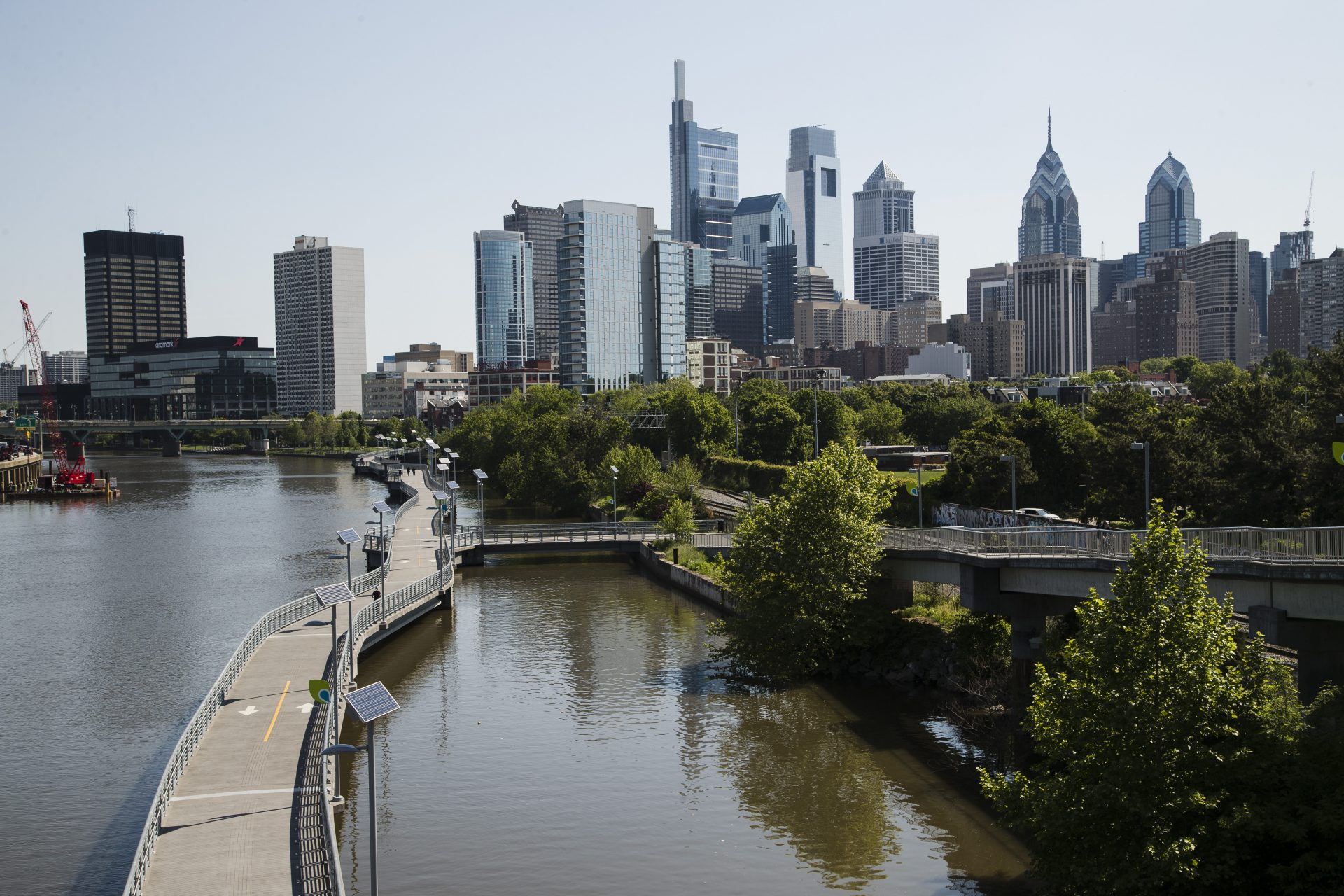 This photo shows the skyline in Philadelphia along the Schuylkill River, Thursday, May 16, 2019. Former Vice President Joe Biden is choosing Philadelphia as the base for his 2020 presidential campaign, opting for his native Pennsylvania over the state of Delaware that sent him to the Senate for 36 years.