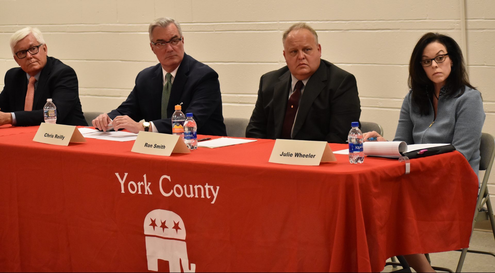 Four Republican candidates for York County commissioner participated in a debate on April 29, 2019. They are, from left to right, Steve Chronister, Chris Reilly, Ron Smith and Julie Wheeler.