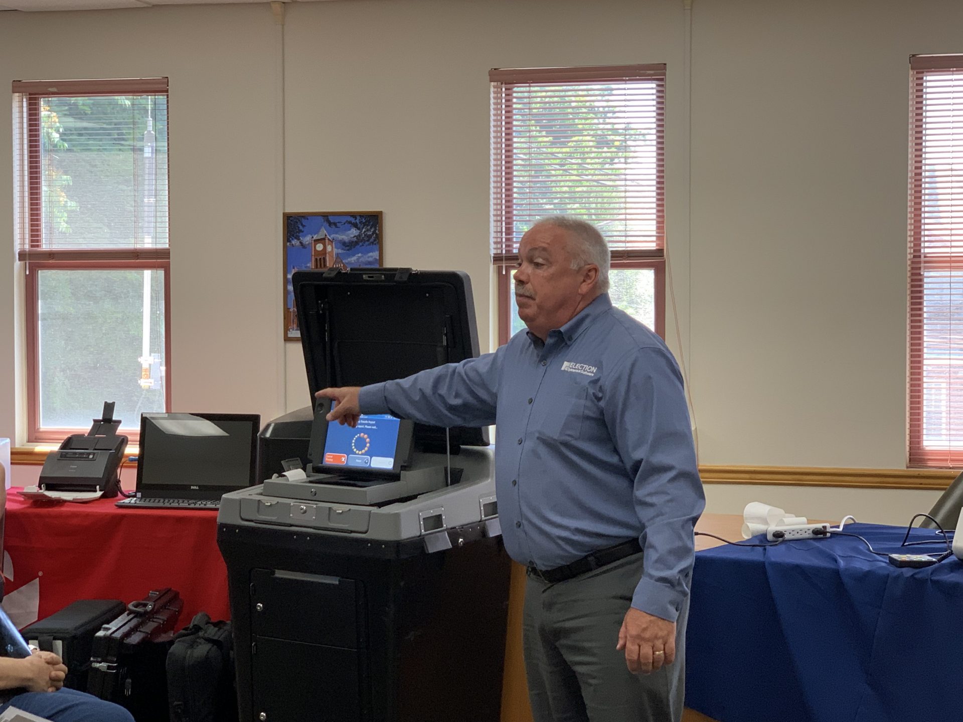Election Systems & Software Regional Sales Manager Joseph Passarella makes his pitch in Columbia County June 26, 2019. (Emily Previti/PA Post)