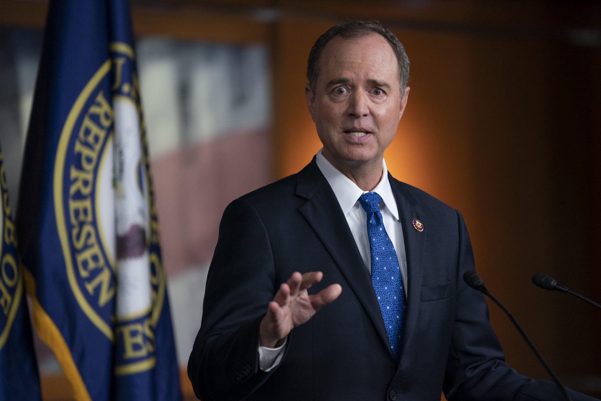 House Intelligence Committee Chairman Adam Schiff, D-Calif., talks to reporters about the release by the White House of a transcript of a call between President Donald Trump and Ukrainian President Voldymyr Zelenskiy, in which Trump is said to have pushed for Ukraine to investigate former Vice President Joe Biden and his family, at the Capitol in Washington, Wednesday, Sept. 25, 2019. House Speaker Nancy Pelosi, D-Calif., and the Democrats are now launching a formal impeachment inquiry against President Donald Trump. Rep. Schiff characterized Trump's words saying, "this is how a mafia boss talks."