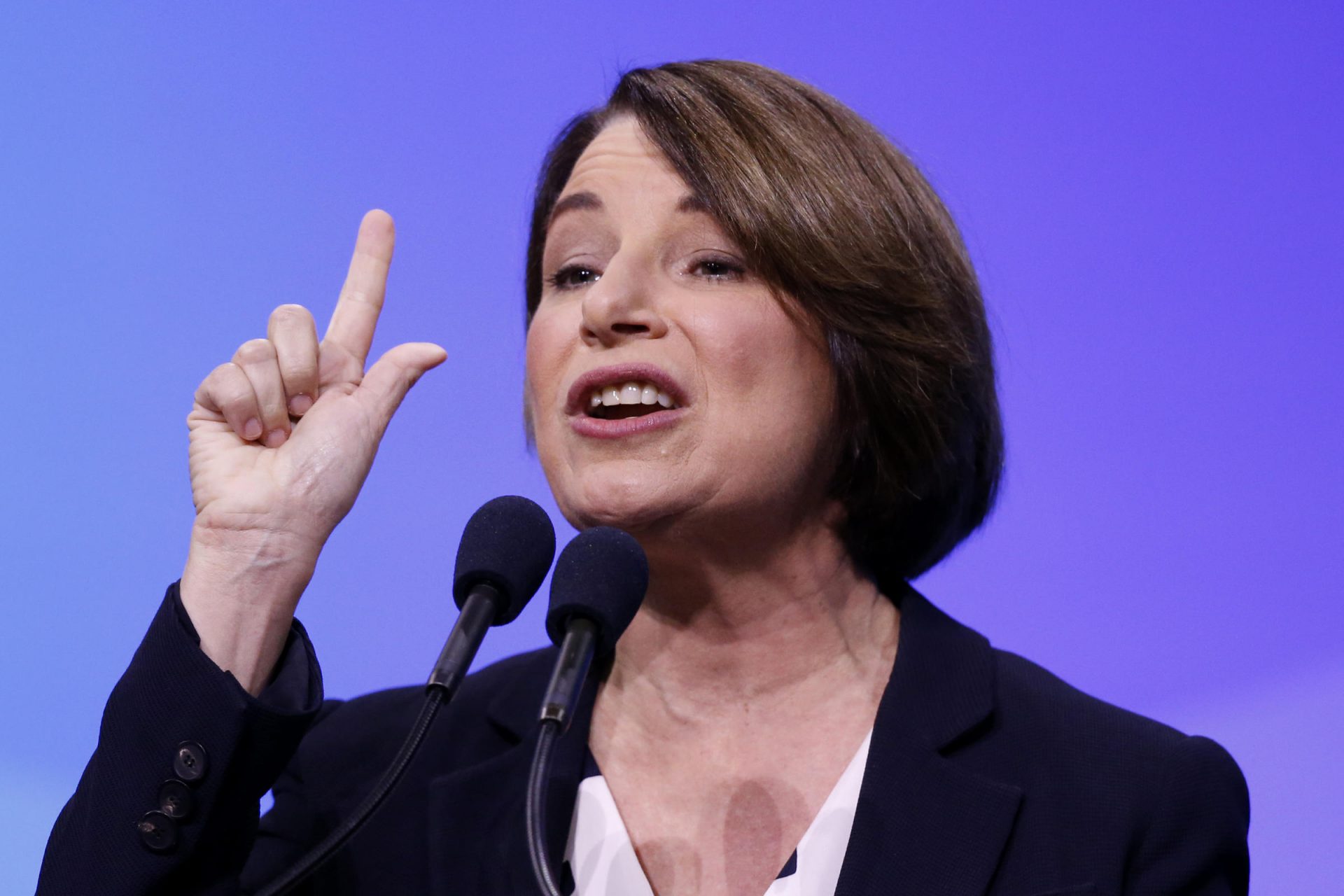 Democratic presidential candidate Sen. Amy Klobuchar, D-Minn., speaks during the New Hampshire state Democratic Party convention, Saturday, Sept. 7, 2019, in Manchester, NH.