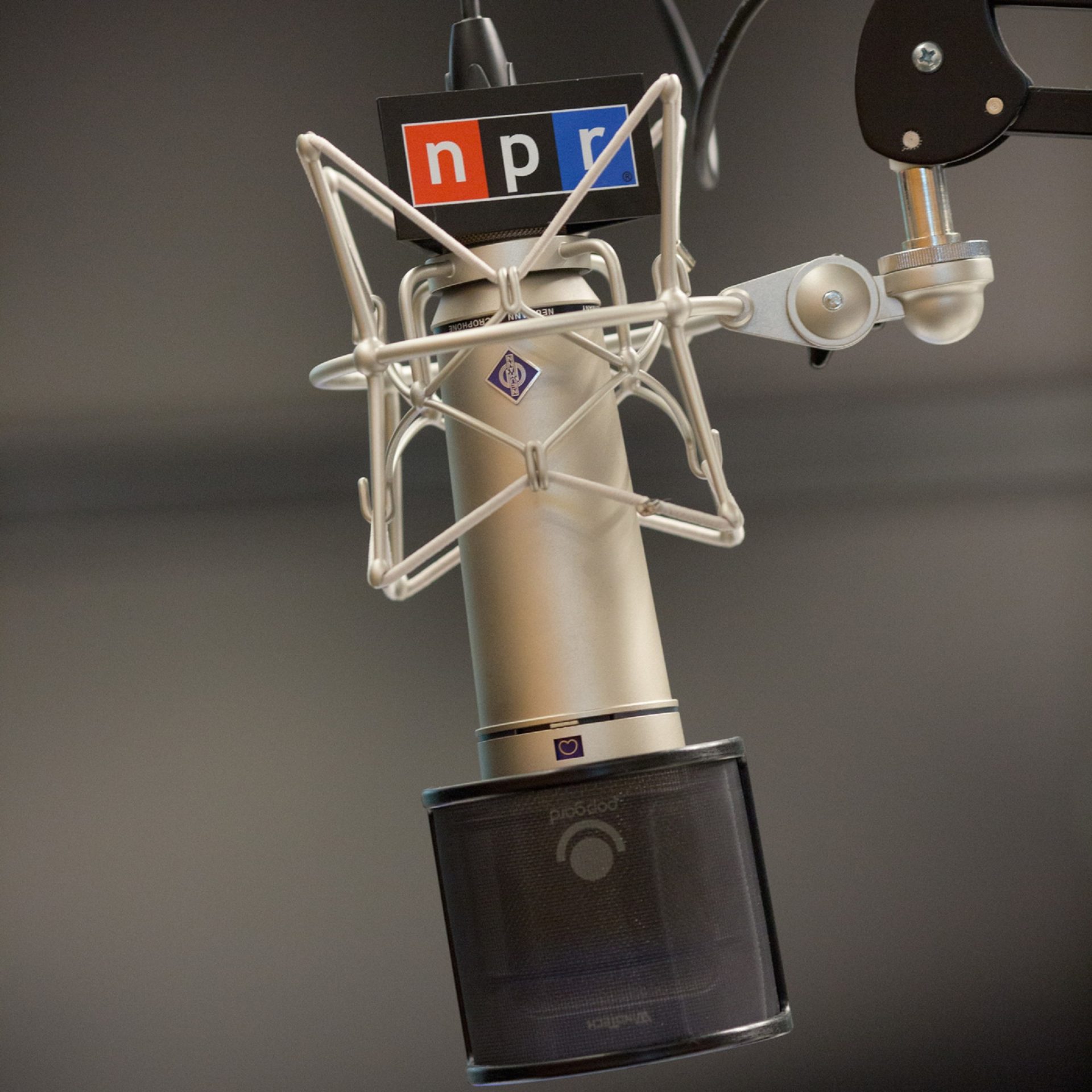 A microphone in a recording studio at NPR headquarters in Washington, D.C., on November 8, 2018. 