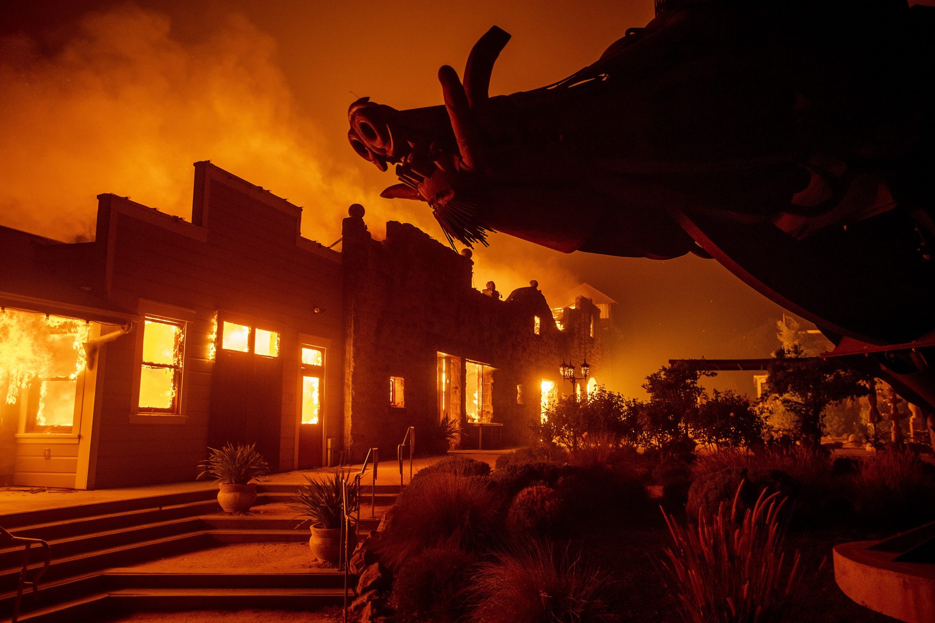 Flames from the Kincade Fire consume Soda Rock Winery on Sunday, Oct 27, 2019, in Healdsburg, Calif.
