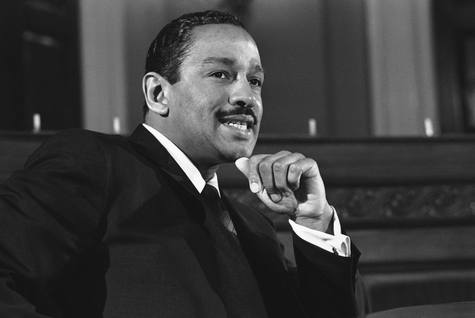 FILE PHOTO: Rep. John Conyers, Jr., D-Mich. the only African American member of the select House Committee which investigated Adam Clayton Powell, meets with newsmen on Capitol Hill in Washington on Feb. 28, 1967. He said he will try on March 1 to soften the censure resolution aimed at Powell. The committee approved a resolution to seat Powell with a stiff censure and a $40,000 fine.