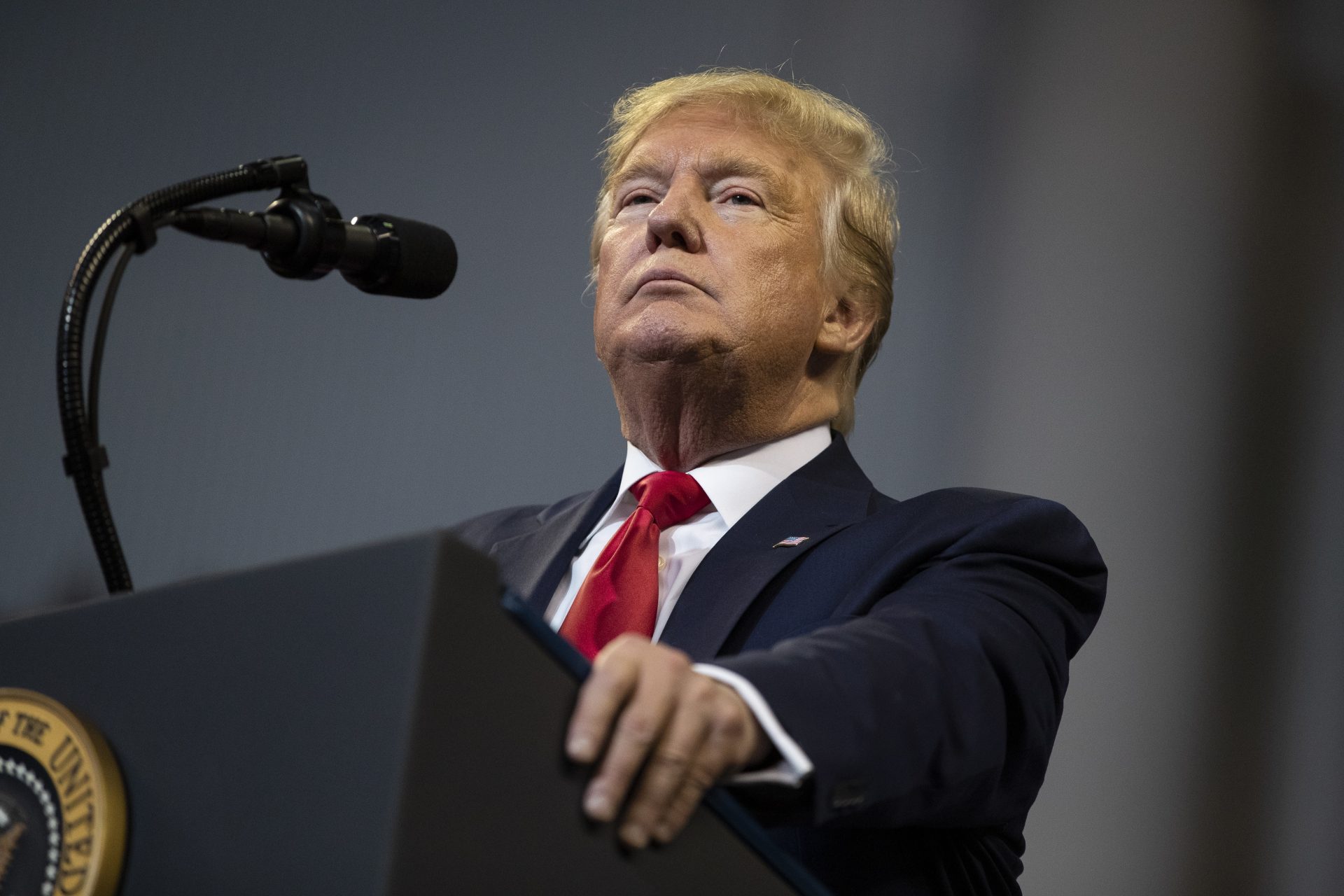 President Donald Trump speaks during a campaign rally at the CenturyLink Center, Thursday, Nov. 14, 2019, in Bossier City, La.