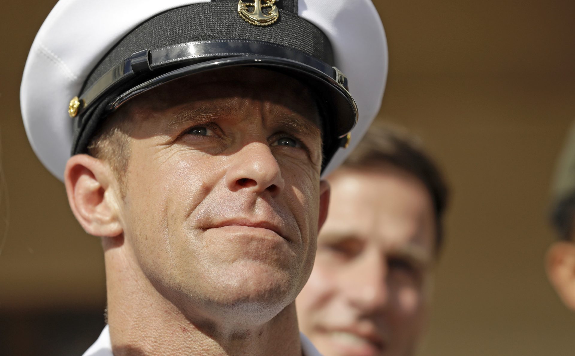 FILE PHOTO: In this Tuesday, July 2, 2019, file photo, Navy Special Operations Chief Edward Gallagher leaves a military court on Naval Base San Diego. On Tuesday, Oct. 29, 2019 the chief of naval operations denied a request for clemency and upheld a military jury's sentence that will reduce the rank of a Gallagher, a decorated Navy SEAL convicted of posing with a dead Islamic State captive in Iraq in 2017. Adm. Mike Gilday made the decision after carefully review of the trial and the arguments made by Navy SEAL Edward Gallagher's lawyers.
