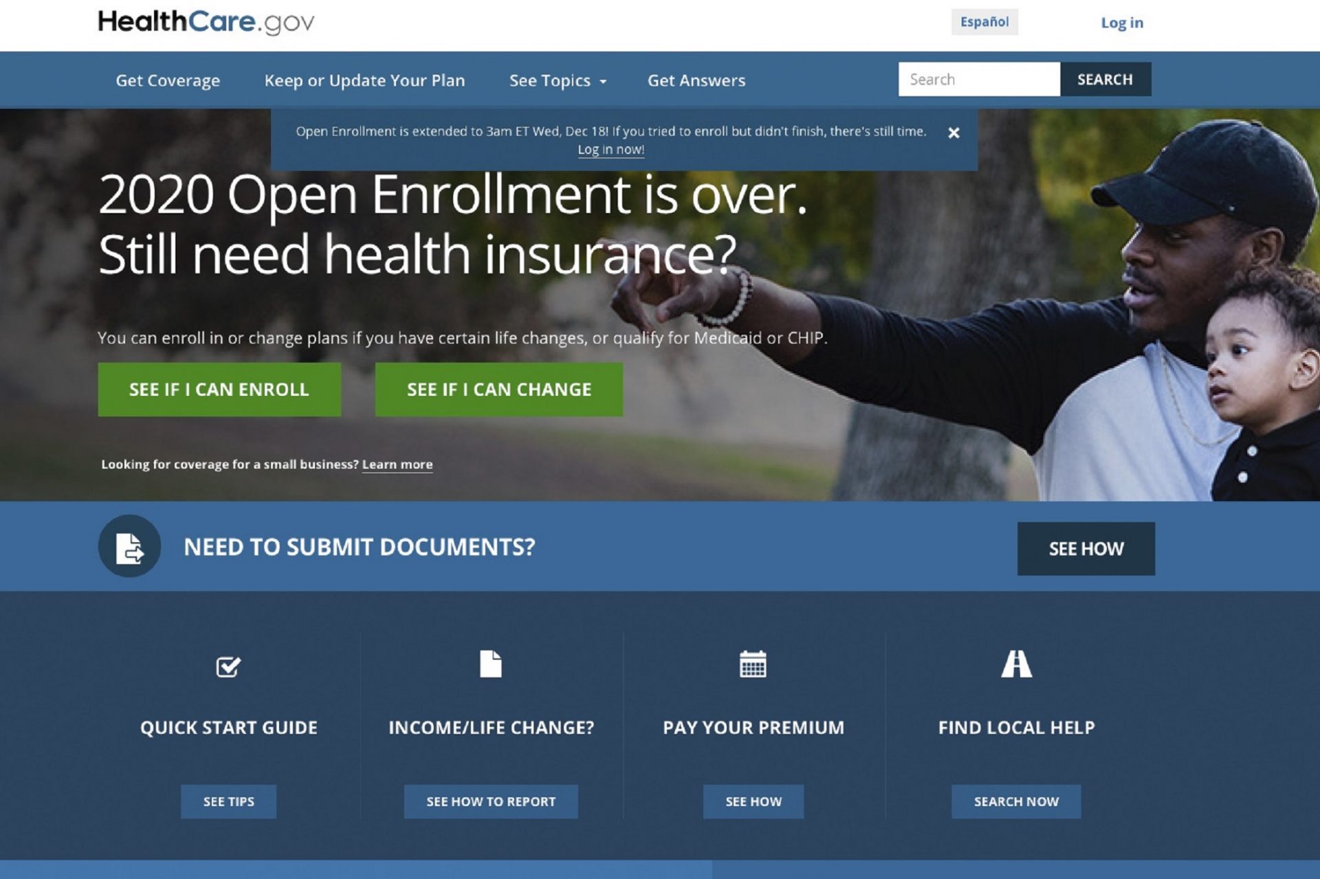 This screen grab from the website HealthCare.gov shows the extended deadline for signing up for health care coverage for 2020. The Trump administration says people will get more time to sign up for “Obamacare” health insurance following a spate of computer glitches over the weekend. The Centers for Medicare and Medicaid Services says the new HealthCare.gov deadline is 3 a.m. Eastern time on Wednesday, Dec. 18.