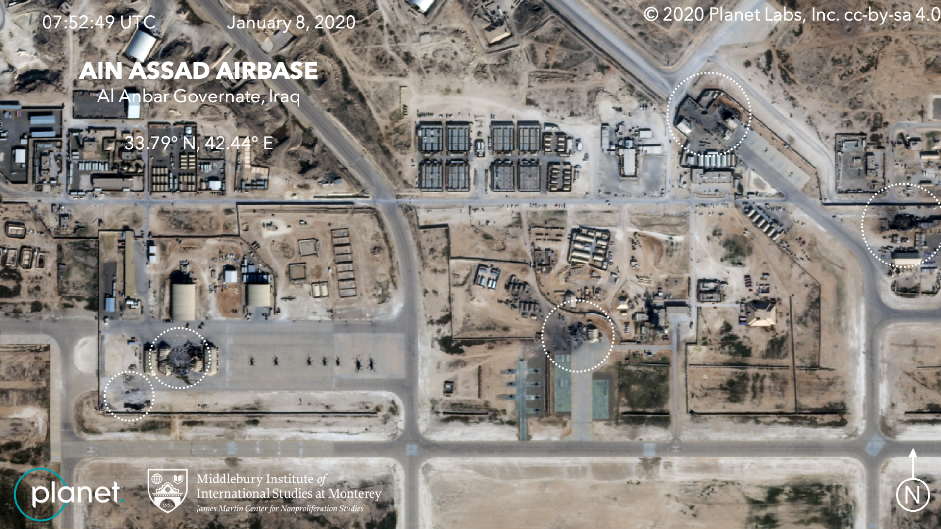 Satellite images show damage to hangars and buildings in what appears to be a series of precision missile strikes launched by Iran.