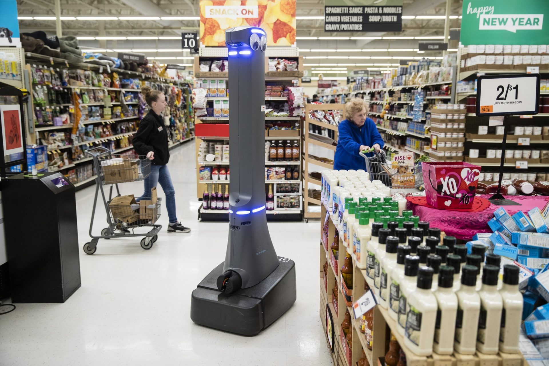 A robot named Marty cleans the floors at a Giant grocery story in Harrisburg, Pa., Tuesday, Jan. 15, 2019. On Monday, the Carlisle-based Giant Food Stores announced new robotic assistants will be arriving at all 172 Giant stores by the middle of this year. The chain's parent company says it plans to eventually deploy the robots to nearly 500 stores.