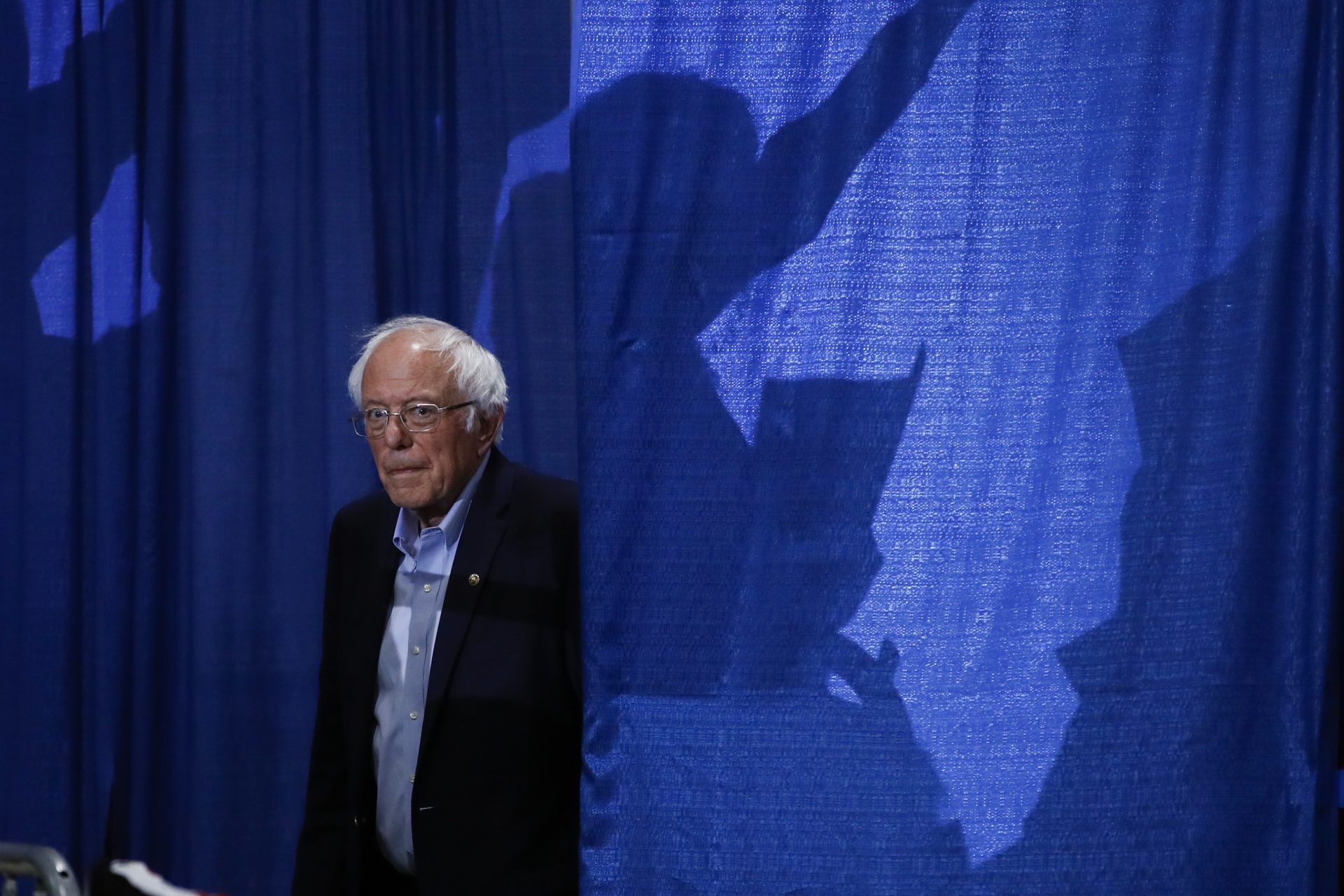 Democratic presidential candidate Sen. Bernie Sanders, I-Vt., arrives for a primary night election rally in Essex Junction, Vt., Tuesday, March 3, 2020.