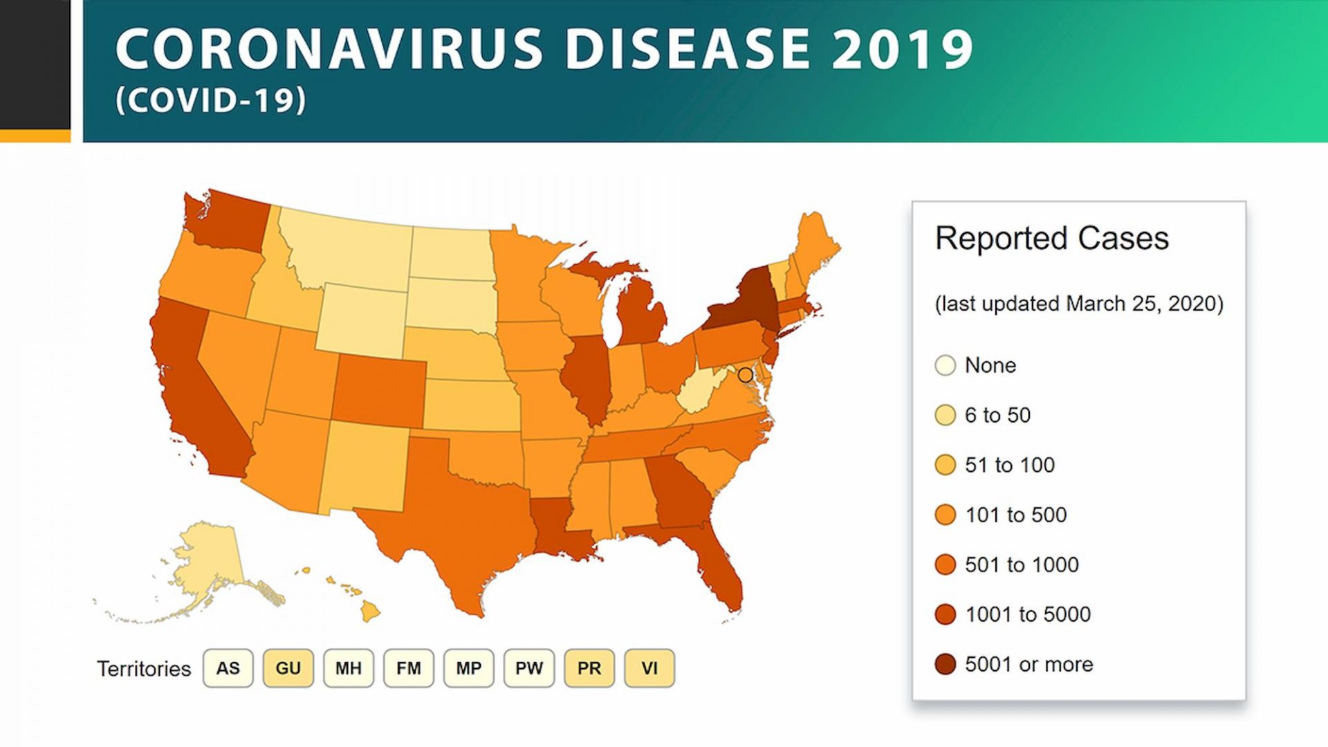 CDC coronavirus map March 25