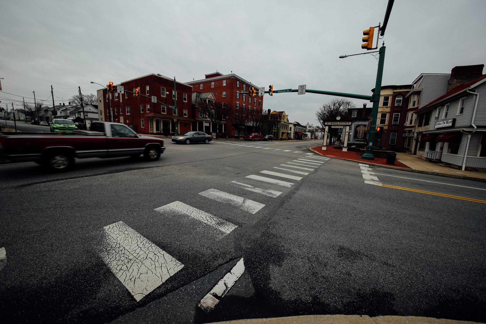 Empty streets in downtown Hummelstown, Pa., are seen on April 1, 2020.