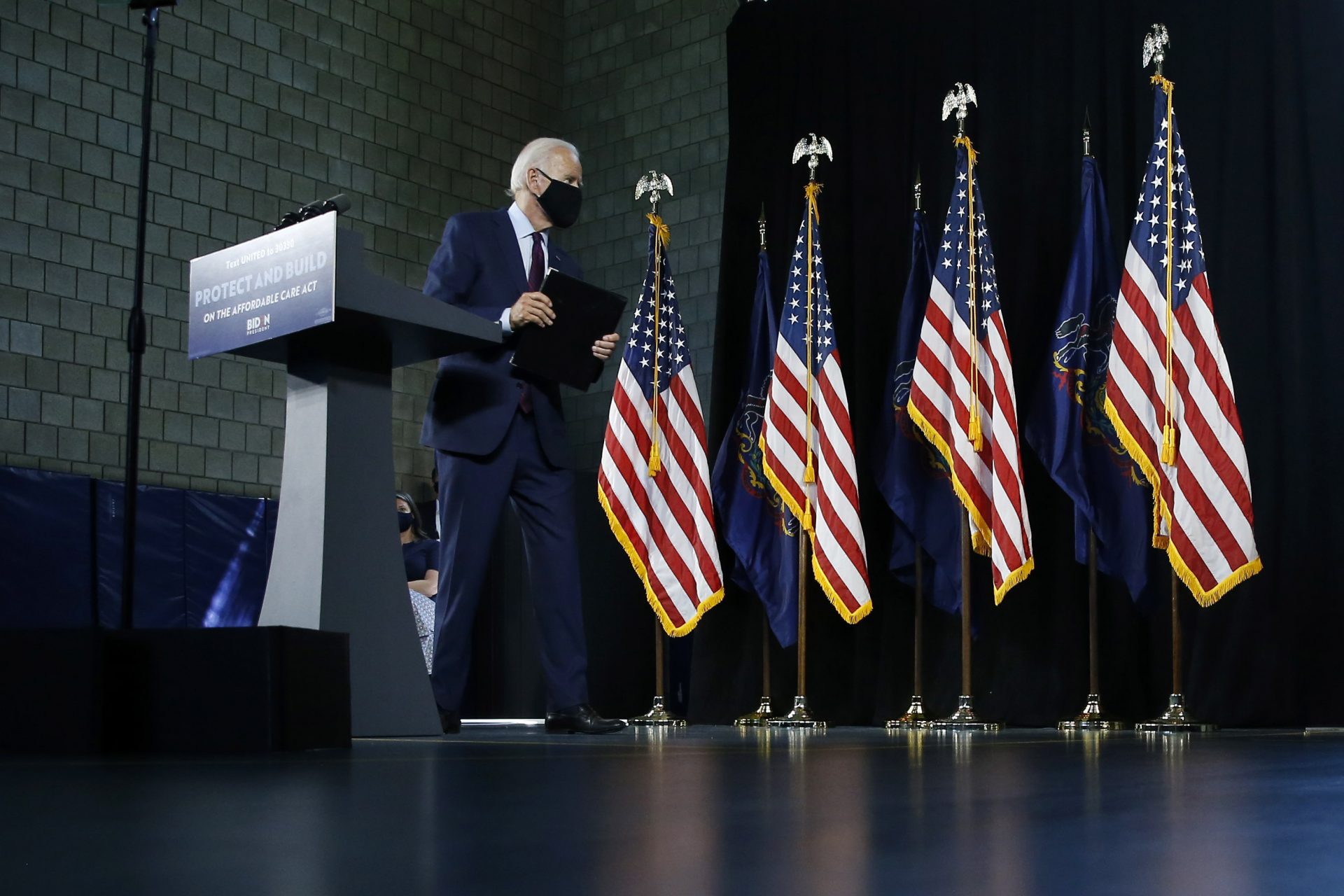 Democratic presidential candidate, former Vice President Joe Biden departs after speaking at an event Thursday, June 25, 2020, in Lancaster, Pa.