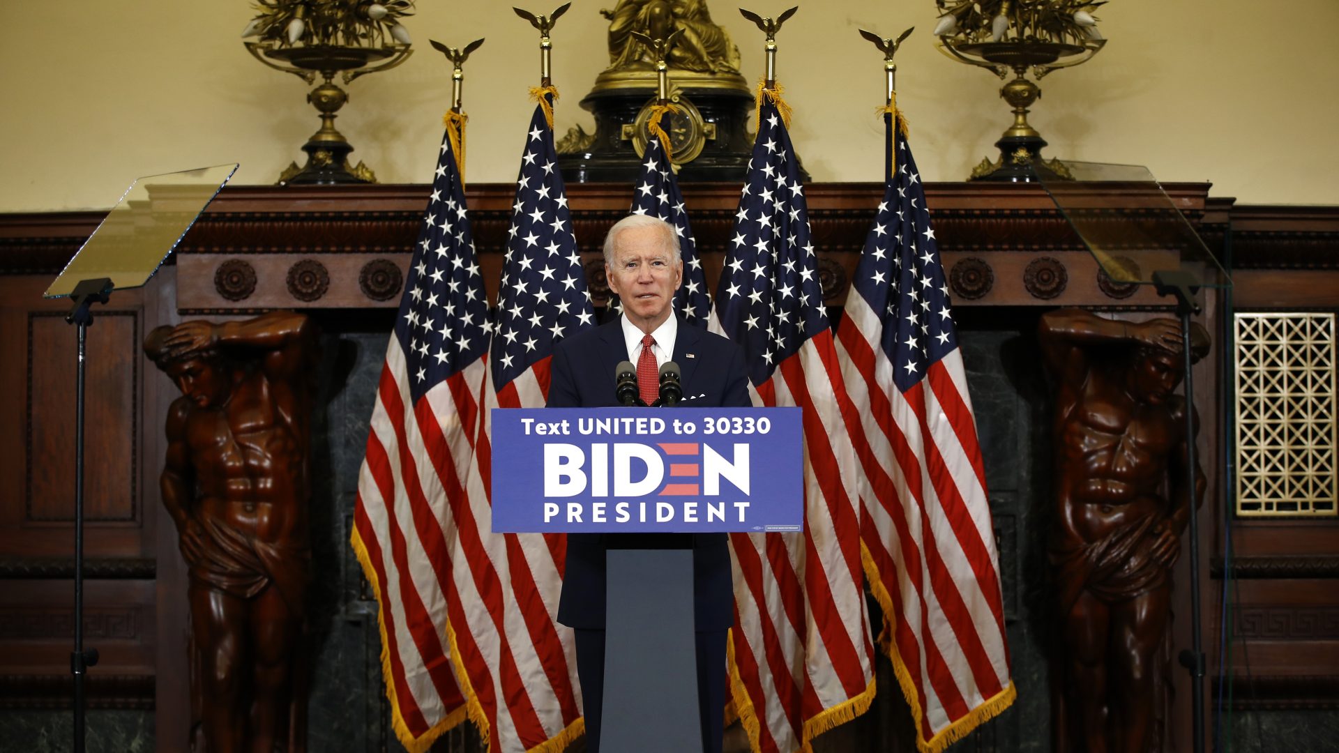 Former Vice President Joe Biden, the presumptive Democratic presidential nominee, speaks in Philadelphia on Tuesday following days of protests after the death of George Floyd in police custody.