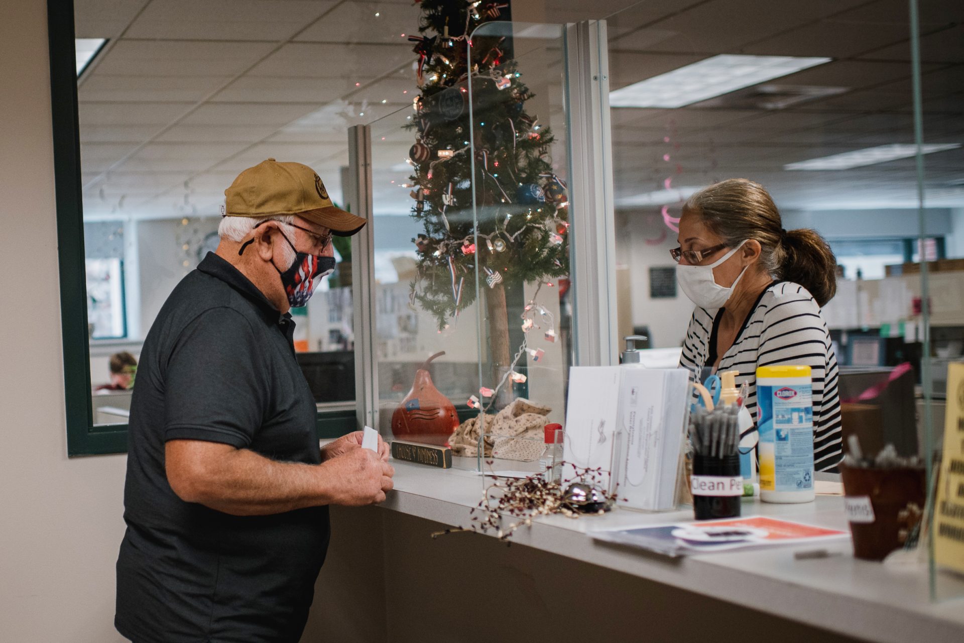 Morris Romig drops off his voter mail-in ballot application at the Voter Registration office in the Lehigh County Government Center in Allentown, PA., on Tuesday, September 15, 2020. Romig said he’s worried about fraud and doesn’t know who to believe. He said he’s going to vote one way or another in this election.