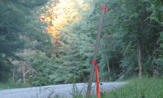 A marker indicates the location of where the proposed Marc 1 Hub pipeline will be built in Lycoming County, PA.