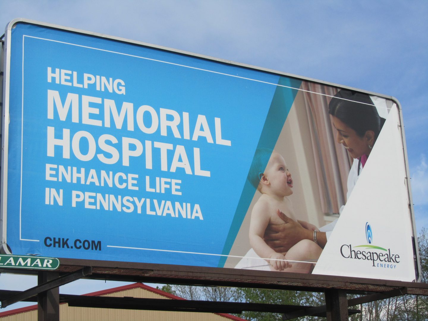 Chesapeake Energy advertises its community support on a billboard in Bradford County, Pa.