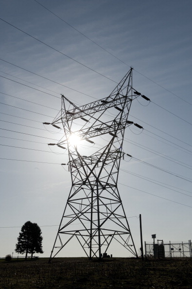 Towers carry electricity from the Peach Bottom Nuclear Power Plant in Lancaster County, Pennsylvania.