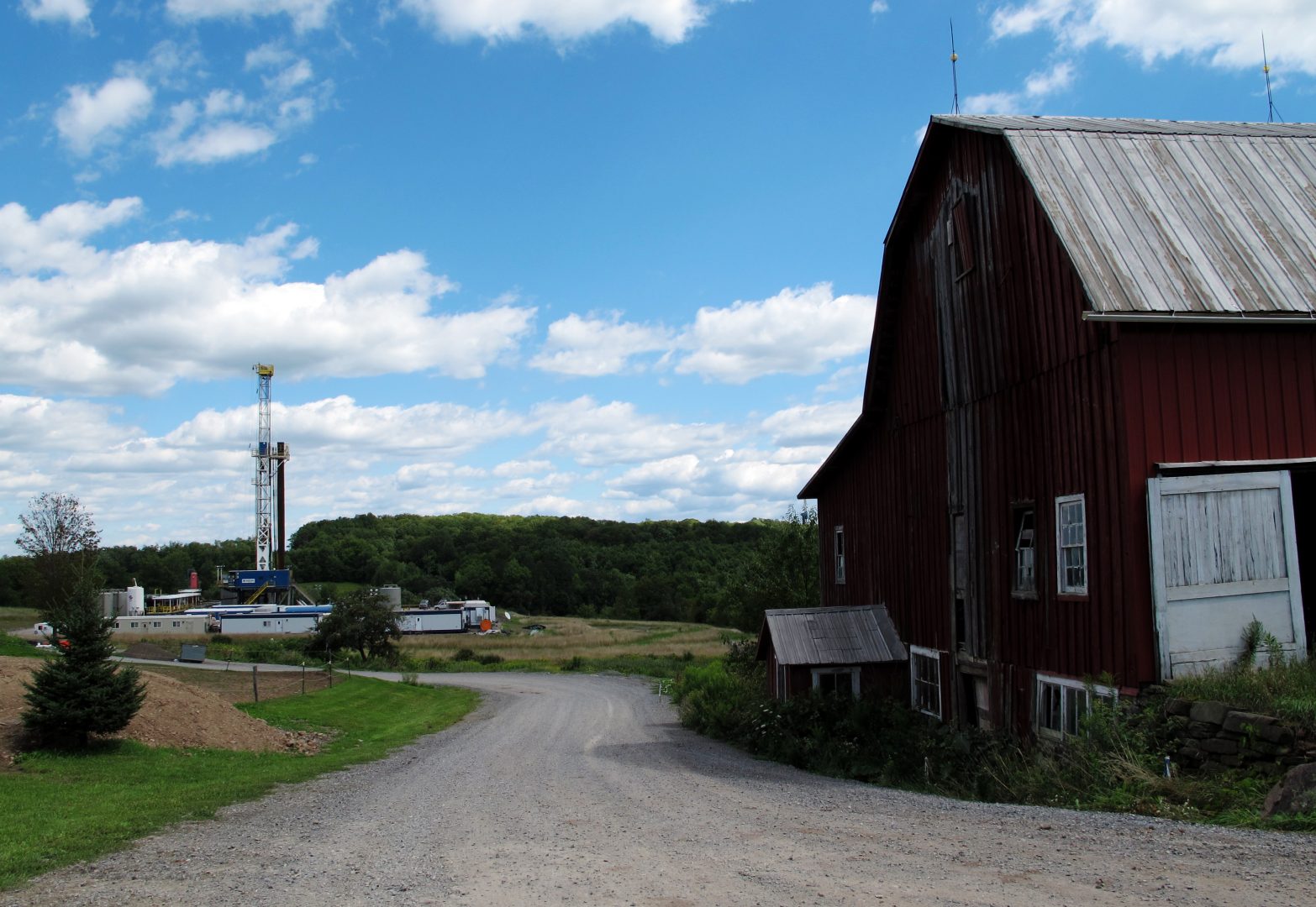 A well pad on a Tioga County farm. Although gas drilling is allowed in most of the state, there is a moratorium against drilling in the eastern part where the Delaware River Basin Commission has jurisdiction.
