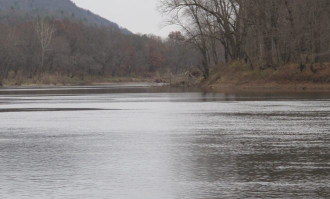 A view of the Delaware River from Milford, Pa. The  Delaware River Basin Commission has proposed a fracking ban in the basin, but New Jersey's governor wants the commission to ban related activities as well.