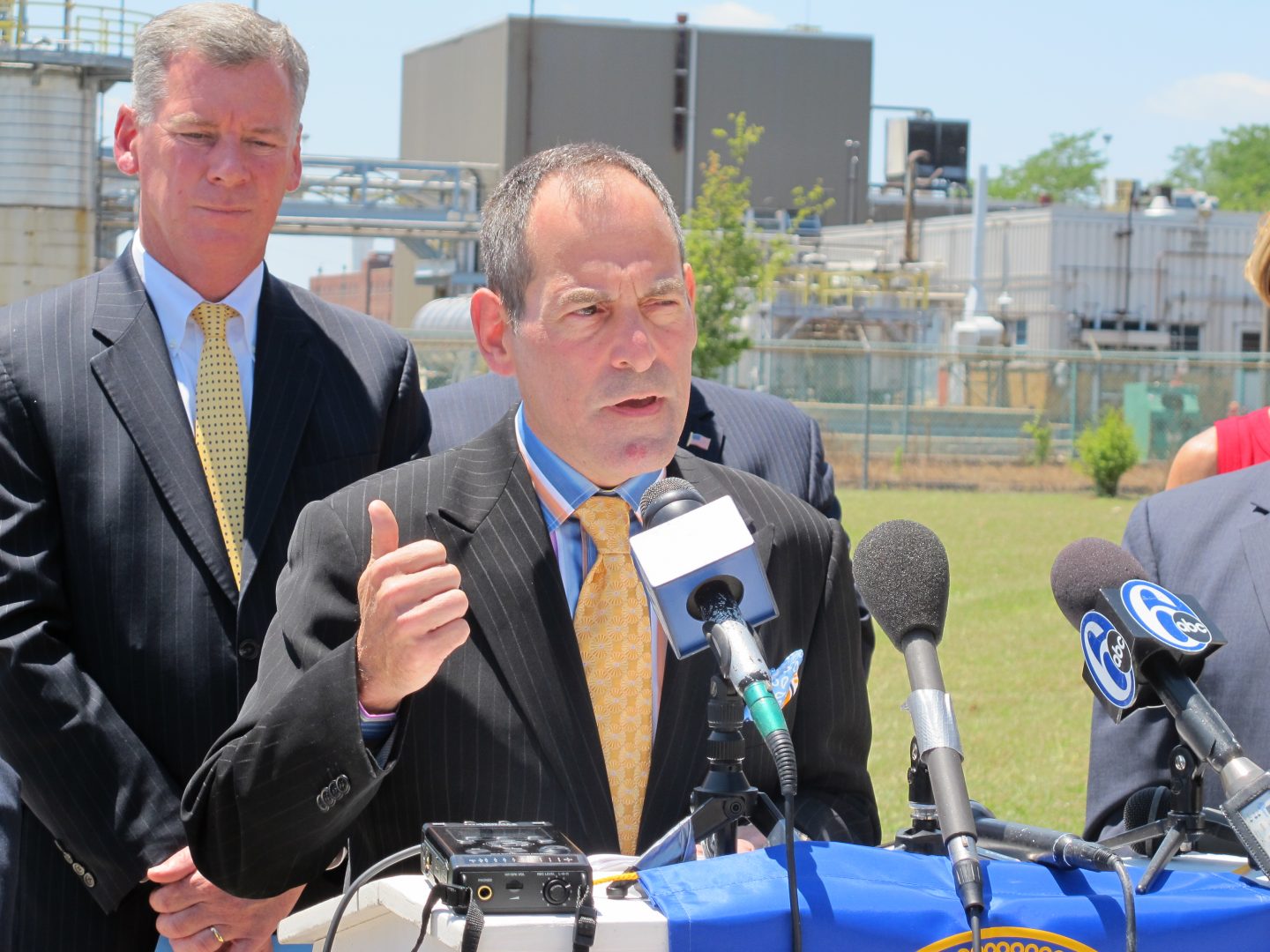 Department of Environmental Protection Secretary Michael Krancer at a press conference in Marcus Hook detailing the results of the IHS study on refinery re-use.