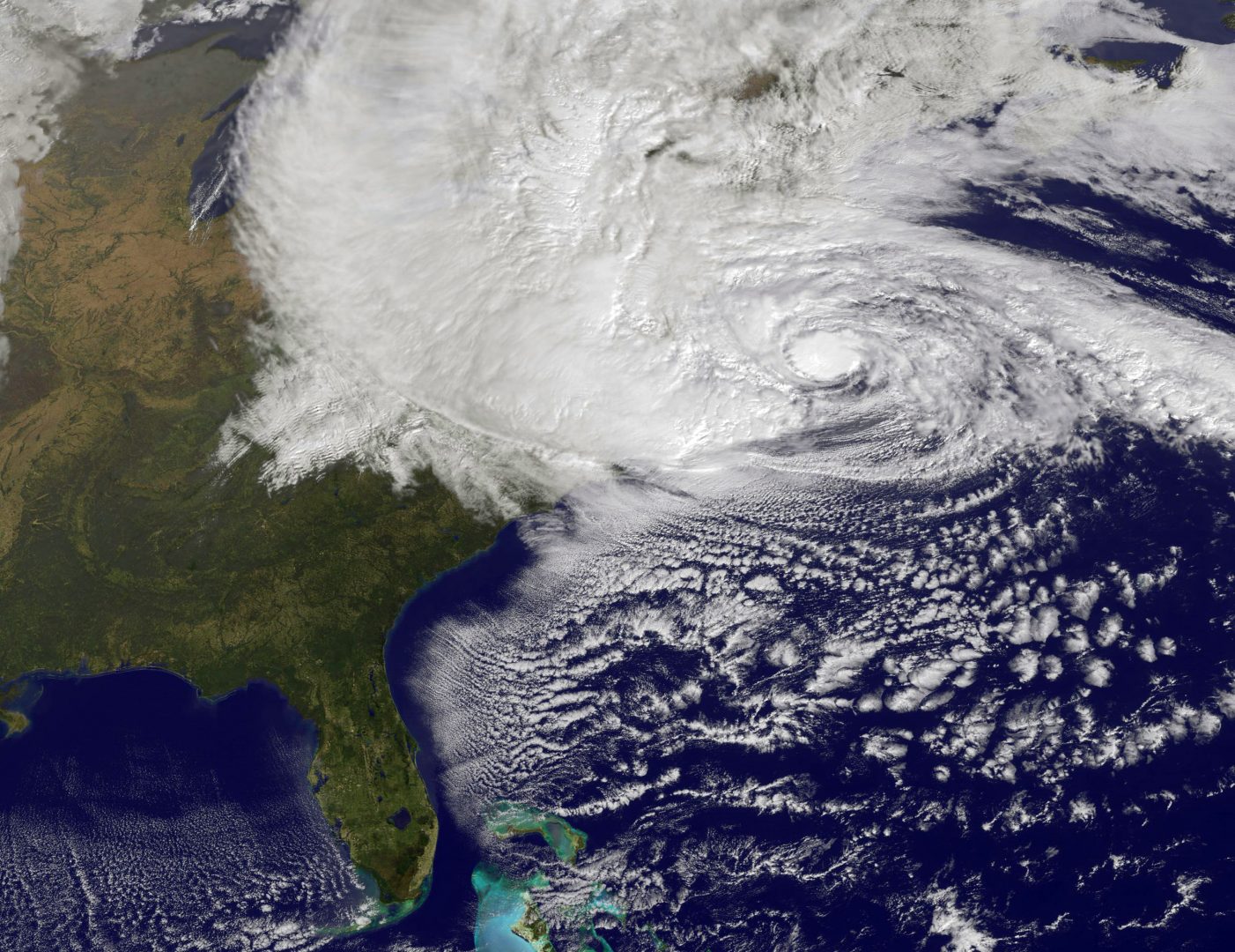 Scientists have been studying the link between climate change and extreme weather events such as Hurricane Sandy, shown here in a NASA image, which left more than 1.3 million Pennsylvanians in the dark in 2012.