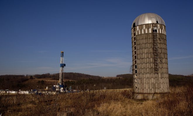 A natural gas well in a rural field near Canton in Bradford County.