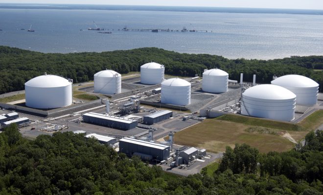 This 2010 file photo shows Dominion Resources Cove Point terminal in Maryland. It is has been converted from a gas import facility to an export terminal to ship Marcellus Shale gas to Japan and India. 