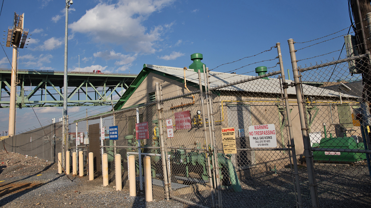 One of 9 Philadelphia Gas Works ‘gate stations’. The gate stations are entry points where natural gas is regulated and depressurized before being pumped into the PGW network of pipelines. (Lindsay Lazarski/WHYY)