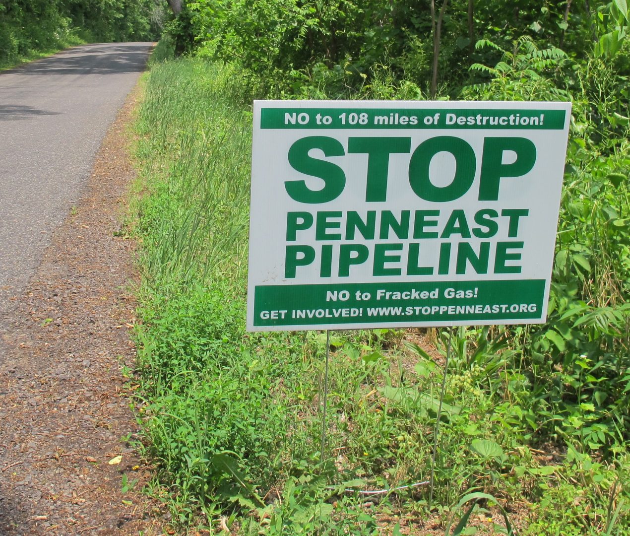 A yard sign opposing the planned PennEast pipeline. New Jersey officials said they need much more information before making a decision on permits.