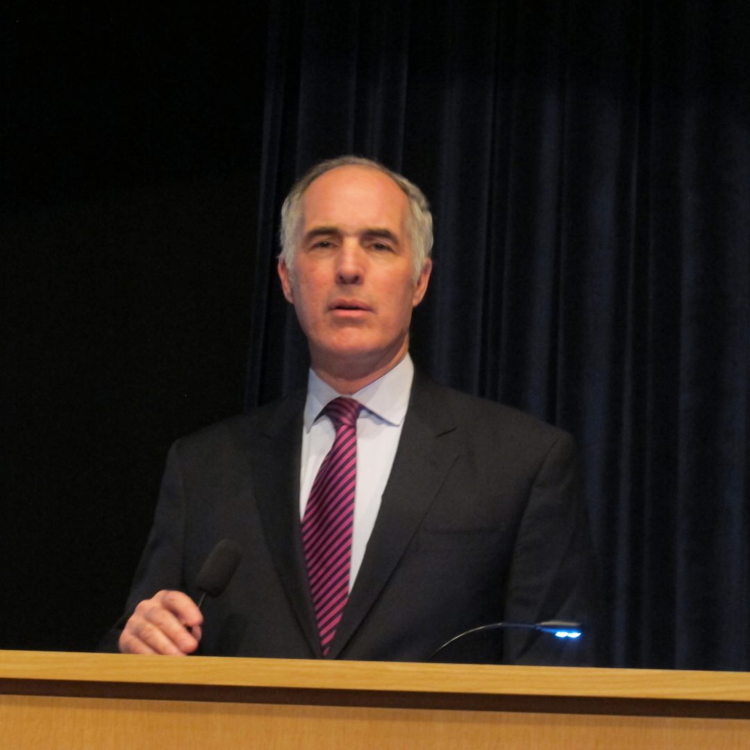 Senator Bob Casey speaks at the Academy of Natural Sciences January 26, 2017. Casey encouraged attendees to engage in more activism.