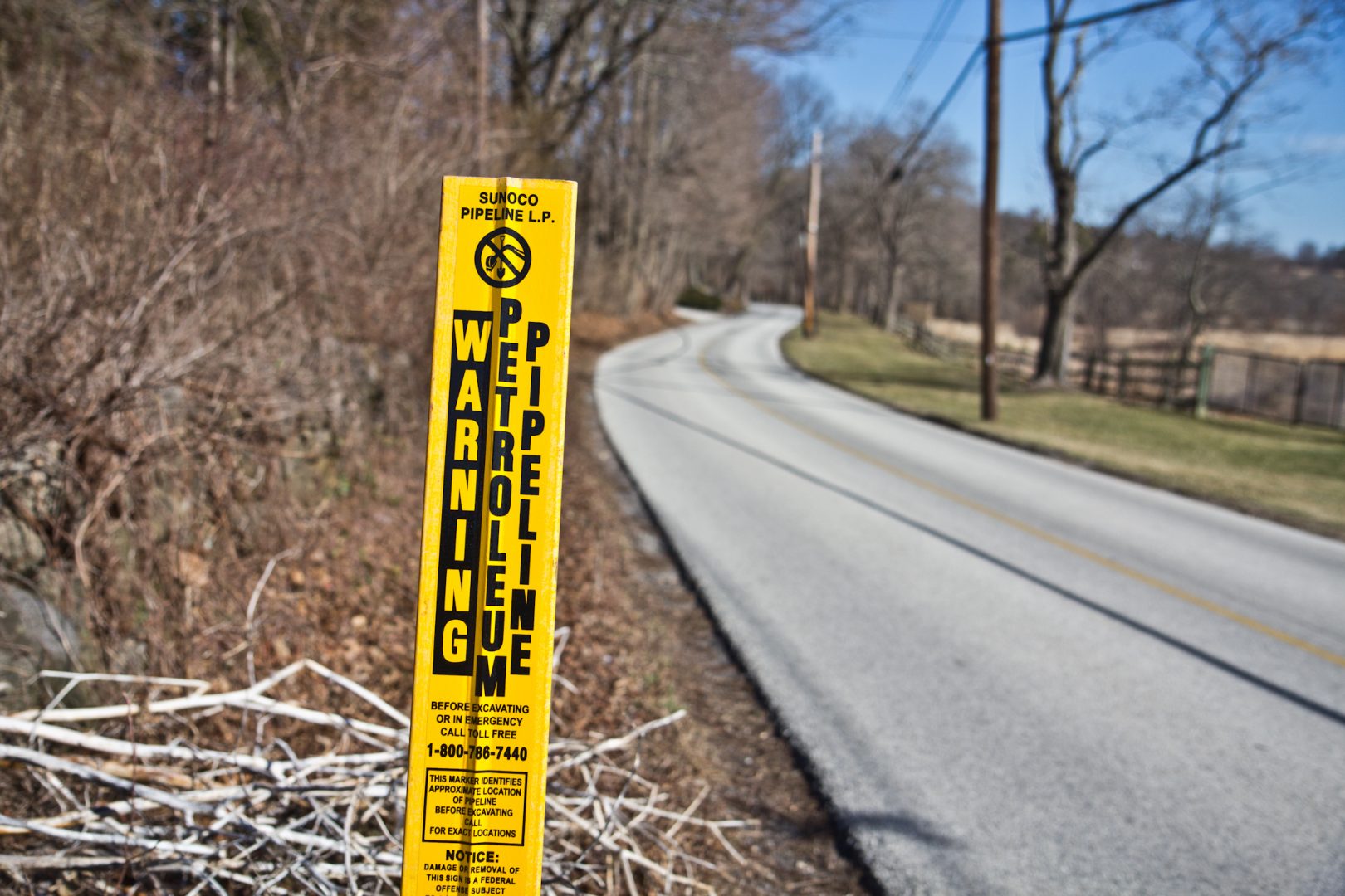 A sign marks the path of the Mariner East 1 pipeline through Chester County. 