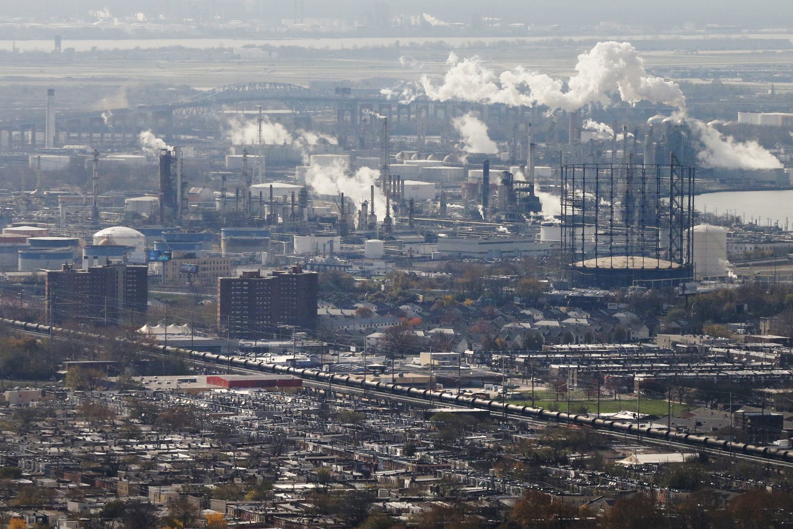 FILE PHOTO: A refinery, homes and tank cars is seen Tuesday, Nov. 24, 2015, in Philadelphia.