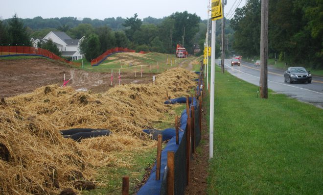 An easement where Sunoco Pipeline is preparing for construction of the Mariner East 2 pipeline.  A homeowners group is asking a court to halt construction in that location until Sunoco comes up with a plan to mitigate contaminated soil on the site. 