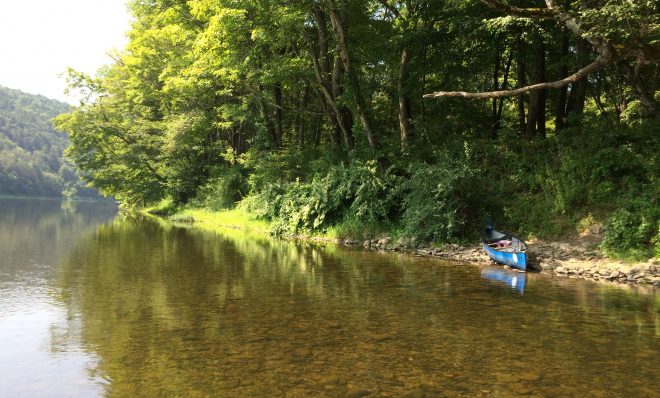 The Delaware River on the Pennsylvania side at the Delaware Water Gap.