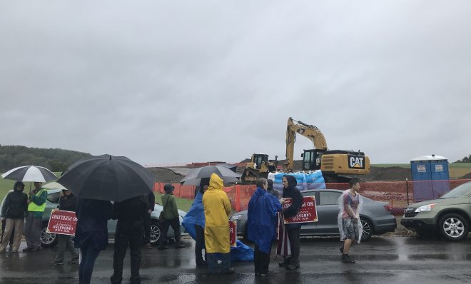 Protesters parked cars along Witmer Road in Manor Township to block access to a work site for the Atlantic Sunrise natural gas pipeline.