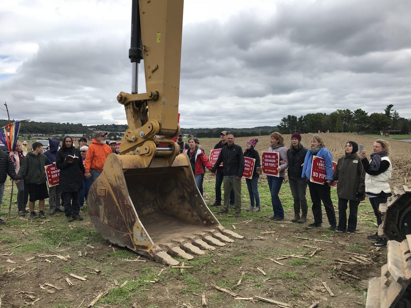 Protesters confront a construction crew for the Atlantic Sunrise pipeline in central Pennsylvania in October 2017.