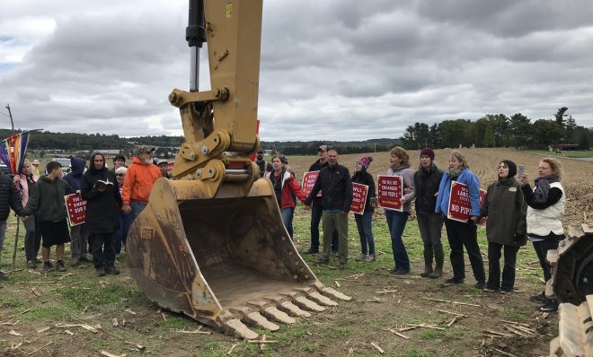 Protesters confront a construction crew for the Atlantic Sunrise pipeline in central Pennsylvania in October 2017.
