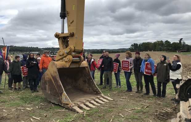Protesters blocked pipeline construction equipment on the property of The Adorers of the Blood of Christ, an order of Catholic nuns, in Lancaster County in October. On Friday, the nuns asked an appeals court to allow them to make their religious objections to the pipeline in a lower court. 