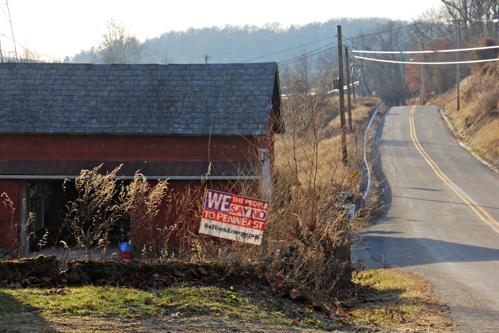 A sign on Riegelsville Road in Holland Township, New Jersey, shows local opposition to the PennEast pipeline.