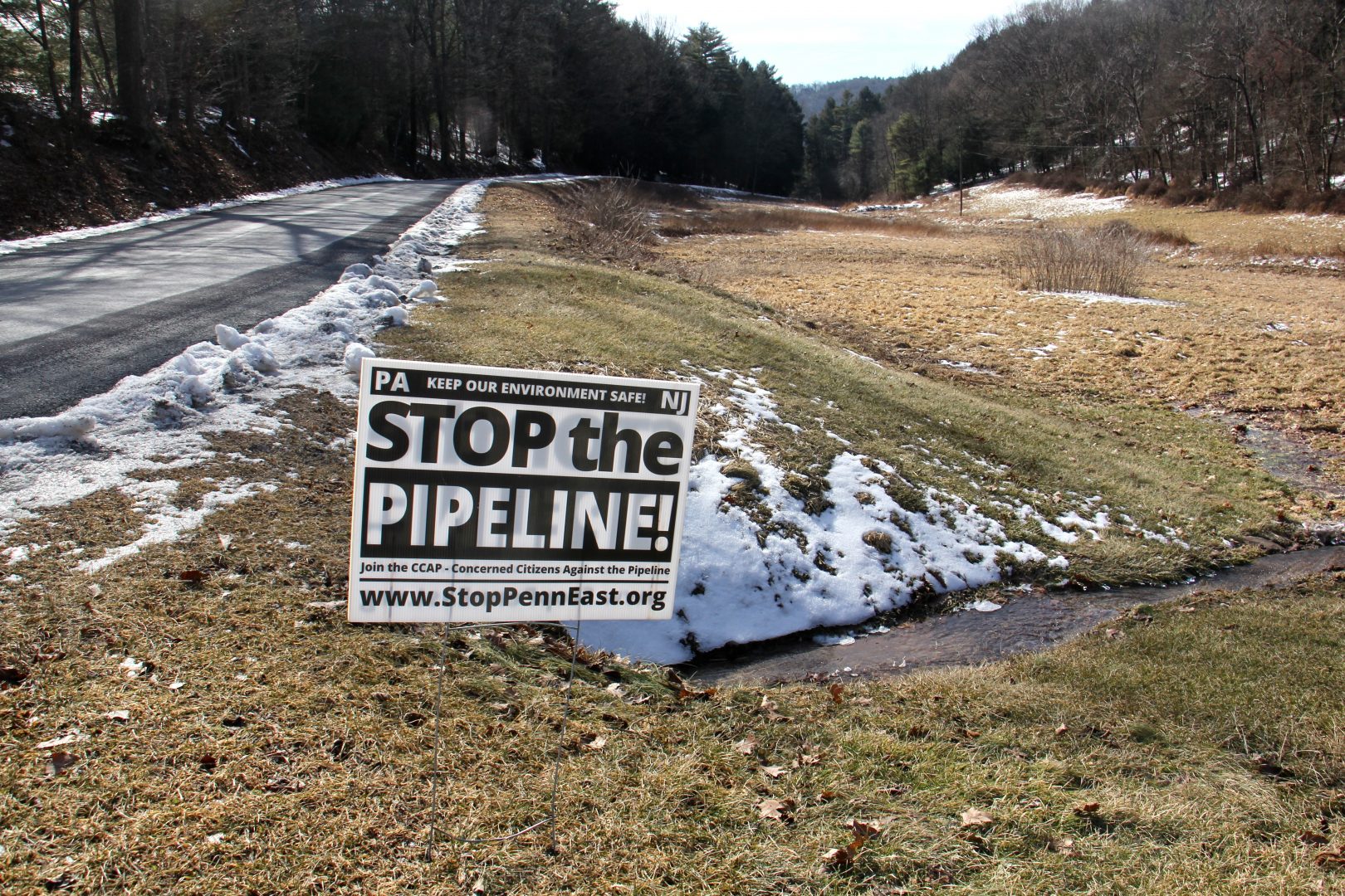 A sign on Stagecoach Road in Palmerton, Pennsylvania, shows local opposition to the PennEast pipeline.  