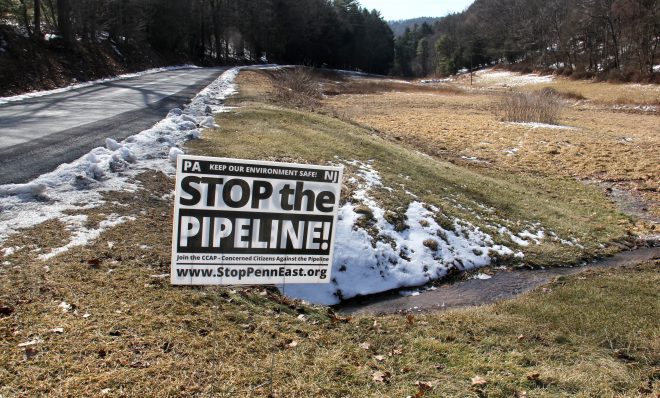 A sign on Stagecoach Road in Palmerton, Pennsylvania, shows local opposition to the PennEast pipeline.  