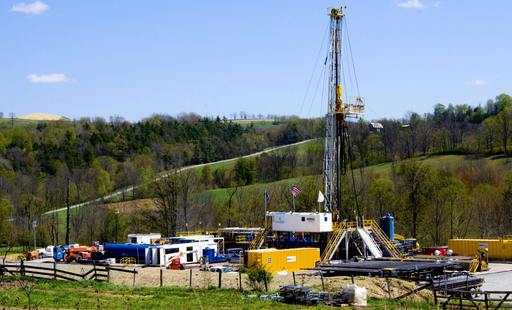In this April 23, 2010 photo, a Chesapeake Energy natural gas well site is seen near Burlington, Pa., in Bradford County. 