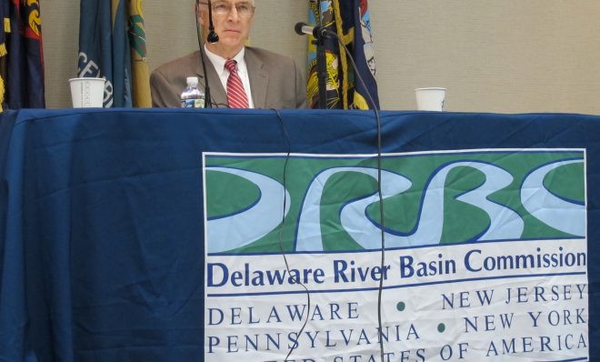 In this 2018 photo, the Delaware River Basin Commission, a federal/interstate agency responsible for managing water resources in the Delaware River watershed, held a hearing in Philadelphia on the proposed ban on fracking in the Delaware River basin. 