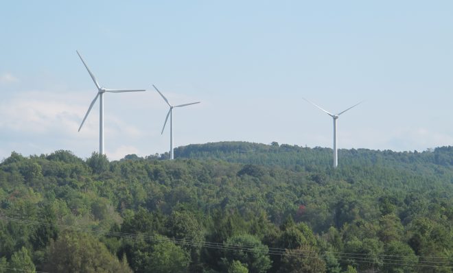 Wind turbines along the Pennsylvania Turnpike.