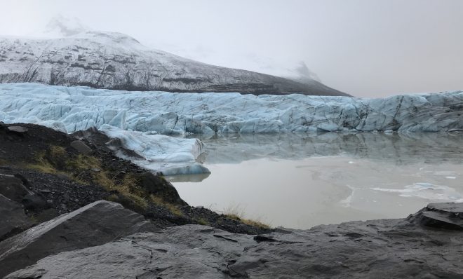 The Svínafellsjökull glacier in Iceland. Glacial retreat is among the most visible impacts of climate change. Since the early 20th century, with few exceptions, glaciers around the world have been retreating at unprecedented rates. 