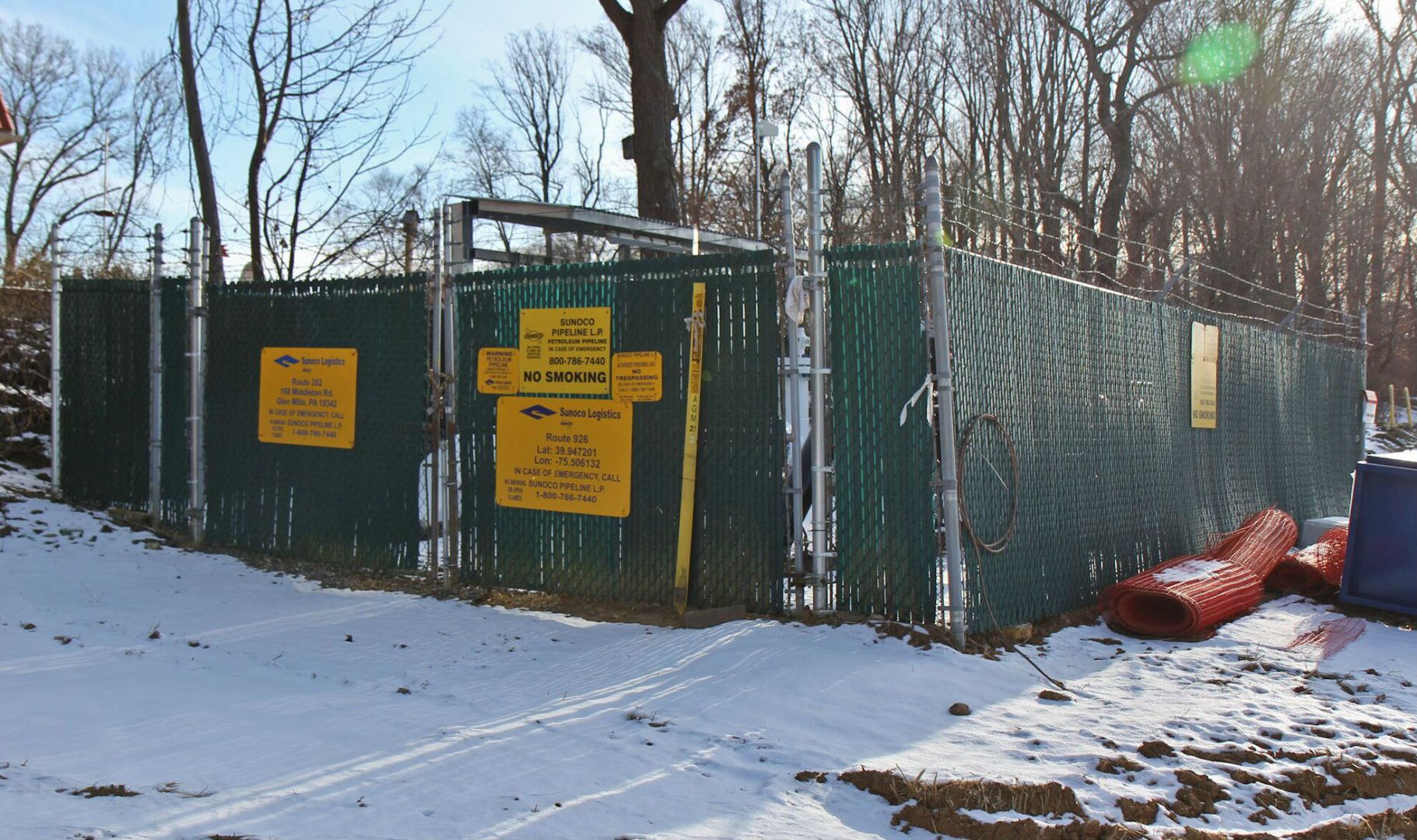 Sunoco's work on the Mariner East 2 pipeline has been suspended by the Pennsylvania environmental protection department. This photo, taken Wednesday, shows a work area off Fallbrook Lane in Glen Mills, near Philadelphia.