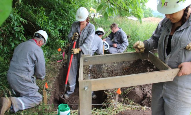 Archaeology students from West Virginia University at a dig near a shale gas site in Marianna, Pa. 